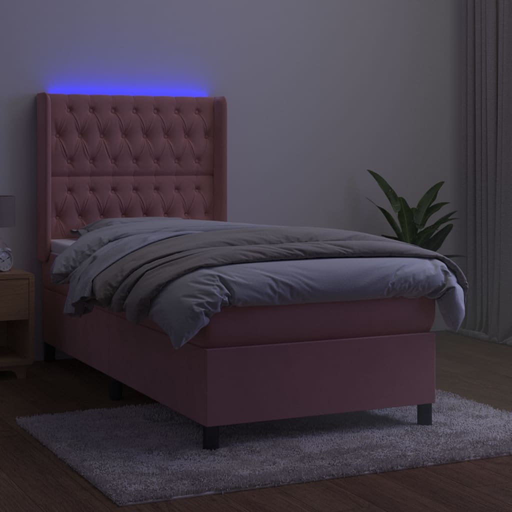 Boxspringbett mit Matratze & LED Rosa 90x190 cm Samt