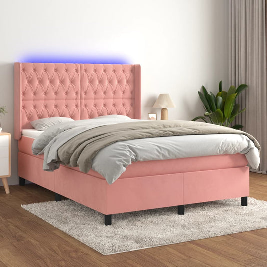 Boxspringbett mit Matratze & LED Rosa 140x200 cm Samt