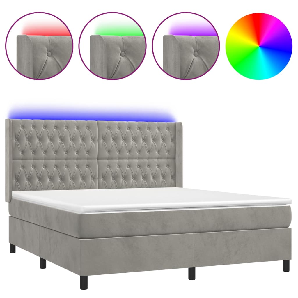 Boxspringbett mit Matratze & LED Hellgrau 160x200 cm Samt