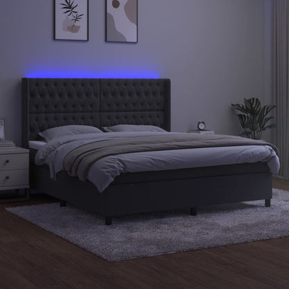 Boxspringbett mit Matratze & LED Dunkelgrau 160x200 cm Samt