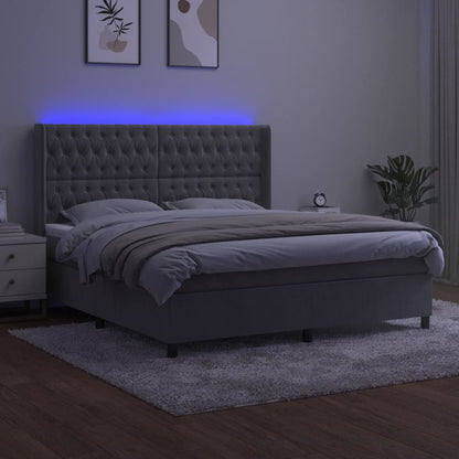 Boxspringbett mit Matratze & LED Hellgrau 180x200 cm Samt