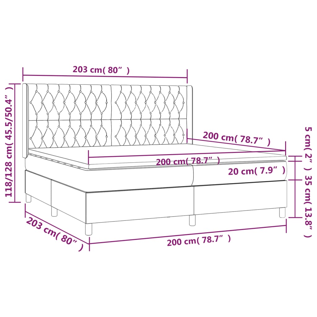 Boxspringbett mit Matratze & LED Dunkelgrau 200x200 cm Samt