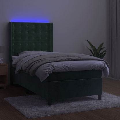 Boxspringbett mit Matratze & LED Dunkelgrün 100x200 cm Samt