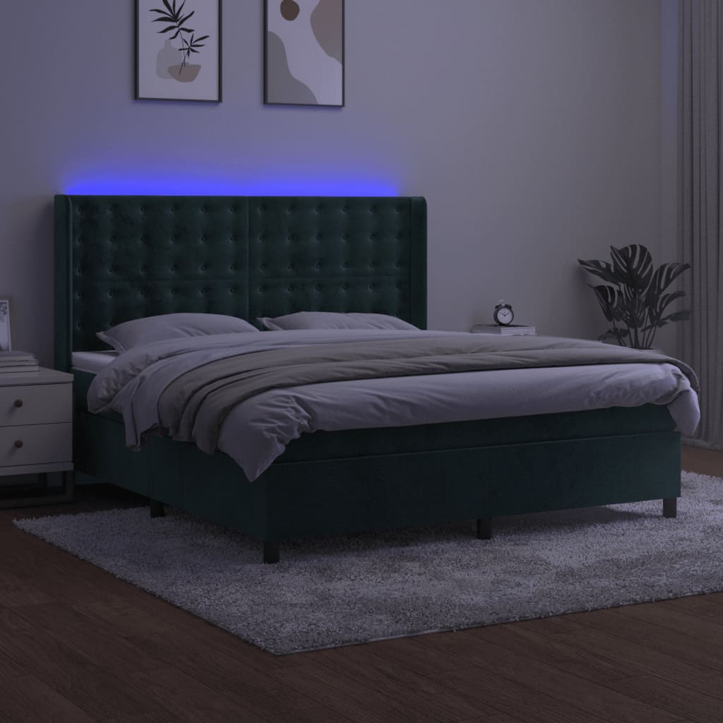 Boxspringbett mit Matratze & LED Dunkelgrün 180x200 cm Samt