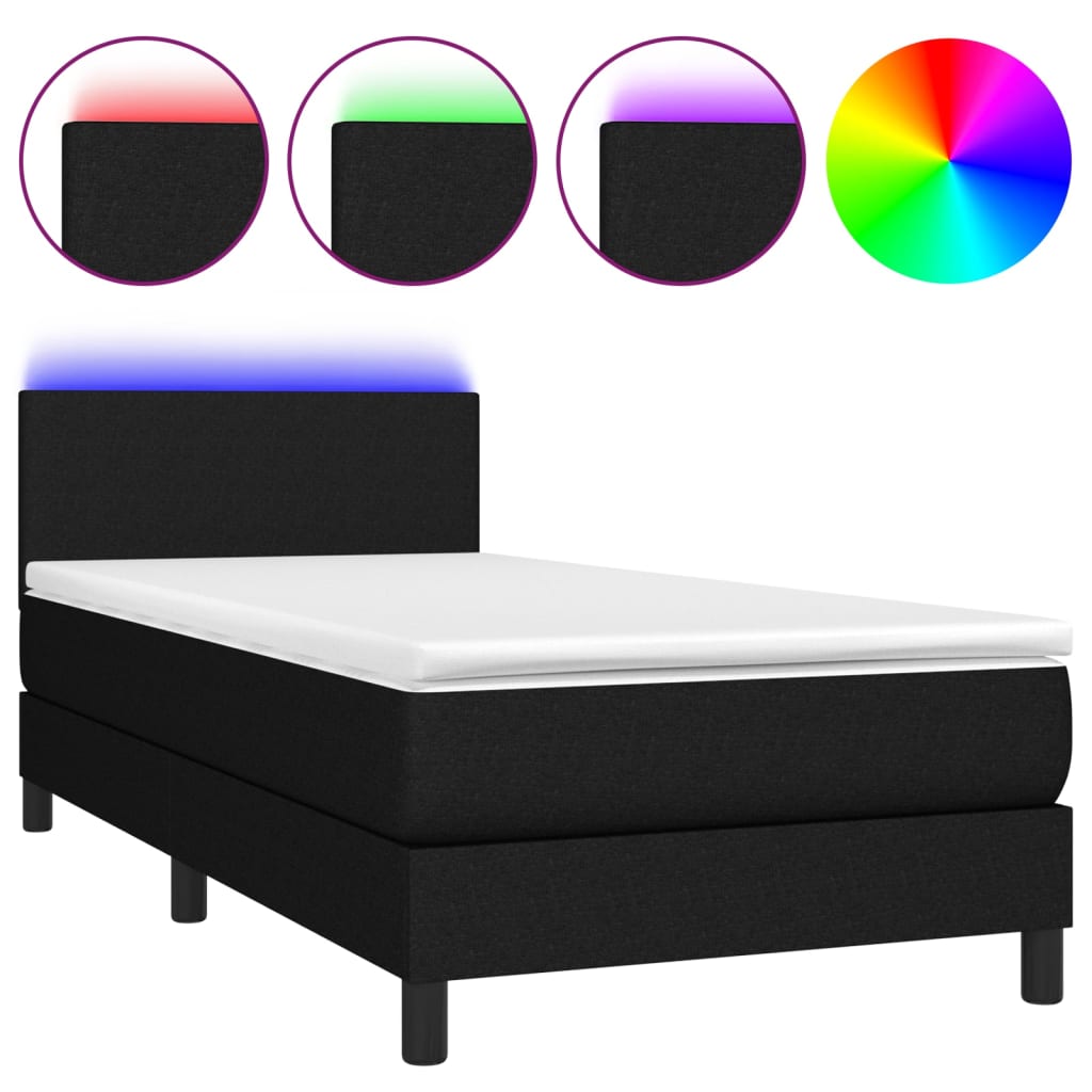 Boxspringbett mit Matratze & LED Schwarz 90x190 cm Stoff