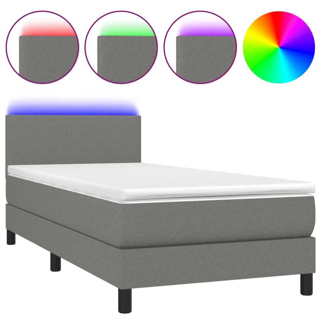 Boxspringbett mit Matratze & LED Dunkelgrau 100x200 cm Stoff