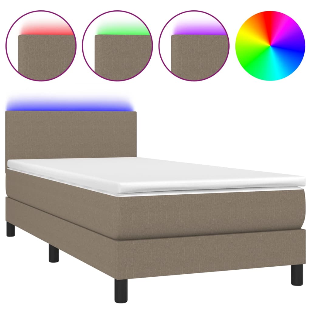 Boxspringbett mit Matratze & LED Taupe 100x200 cm Stoff