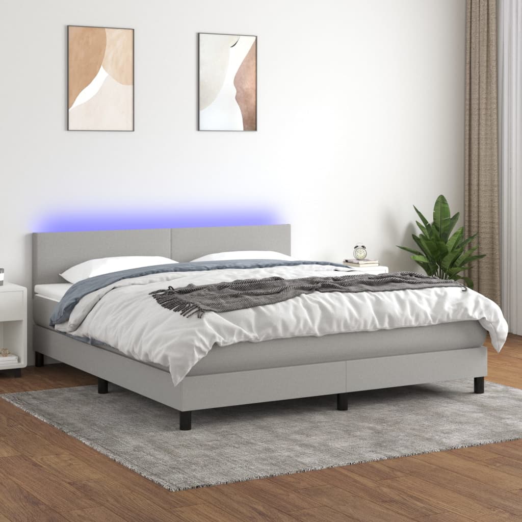 Boxspringbett mit Matratze & LED Hellgrau 160x200 cm Stoff