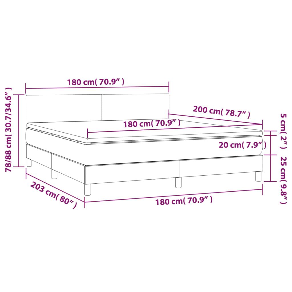 Boxspringbett mit Matratze & LED Taupe 180x200 cm Stoff