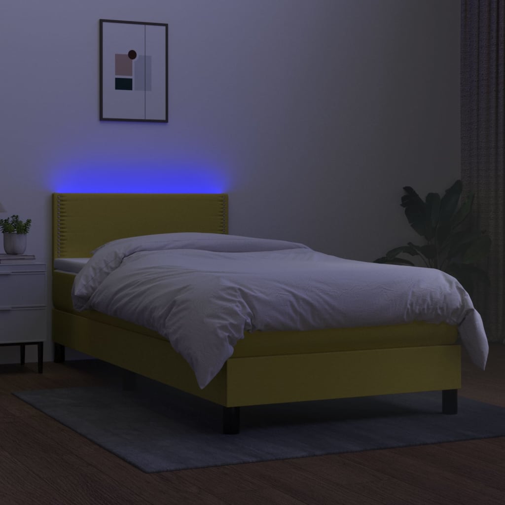 Boxspringbett mit Matratze & LED Grün 100x200 cm Stoff