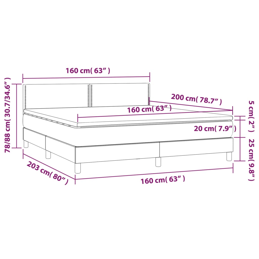 Boxspringbett mit Matratze & LED Hellgrau 160x200 cm Stoff