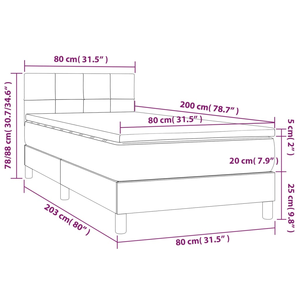 Boxspringbett mit Matratze & LED Dunkelgrau 80x200 cm Stoff