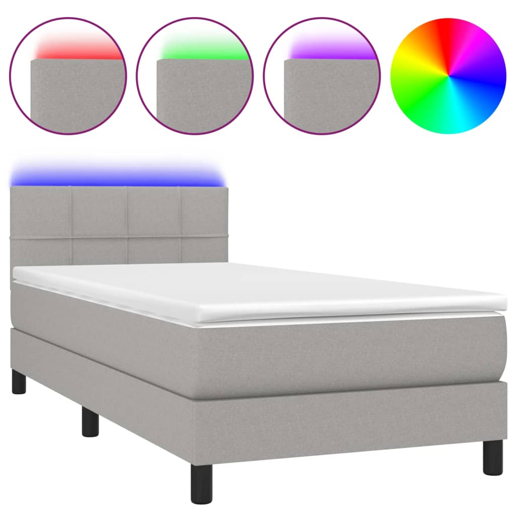 Boxspringbett mit Matratze & LED Hellgrau 90x190 cm Stoff