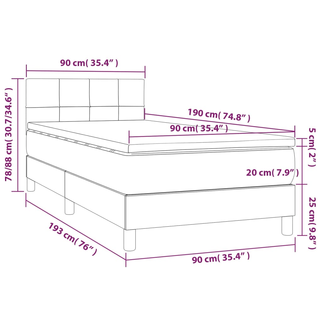 Boxspringbett mit Matratze & LED Hellgrau 90x190 cm Stoff