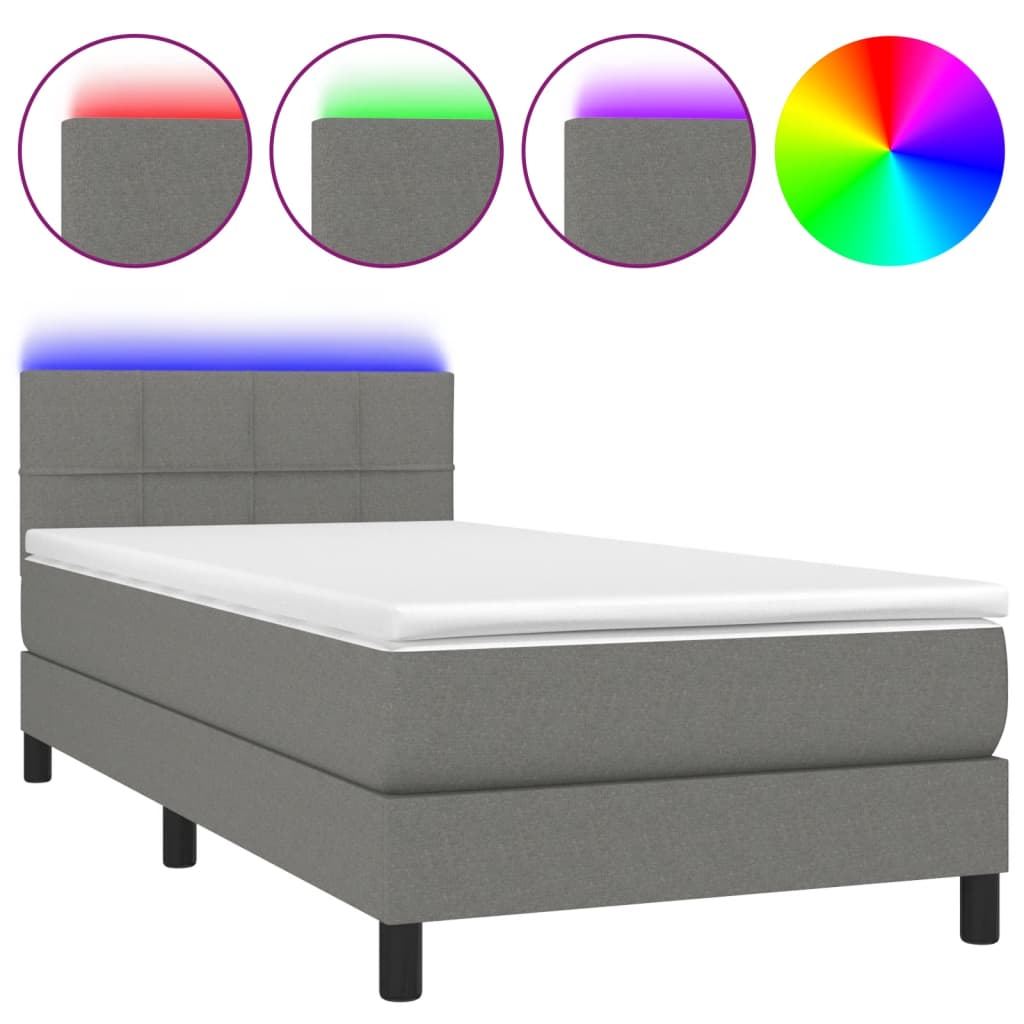 Boxspringbett mit Matratze & LED Dunkelgrau 100x200 cm Stoff