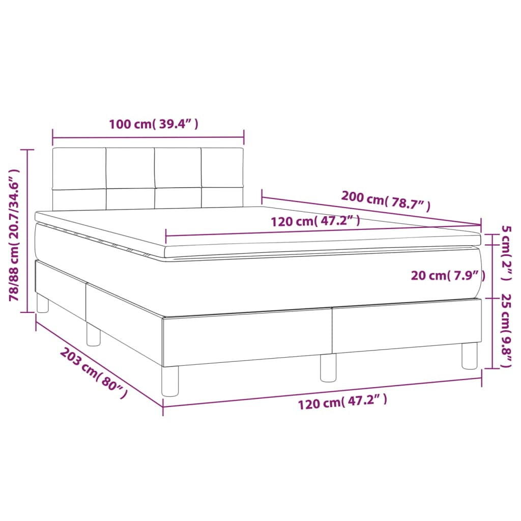 Boxspringbett mit Matratze & LED Taupe 120x200 cm Stoff