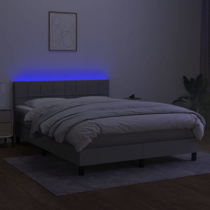 Boxspringbett mit Matratze & LED Hellgrau 140x200 cm Stoff