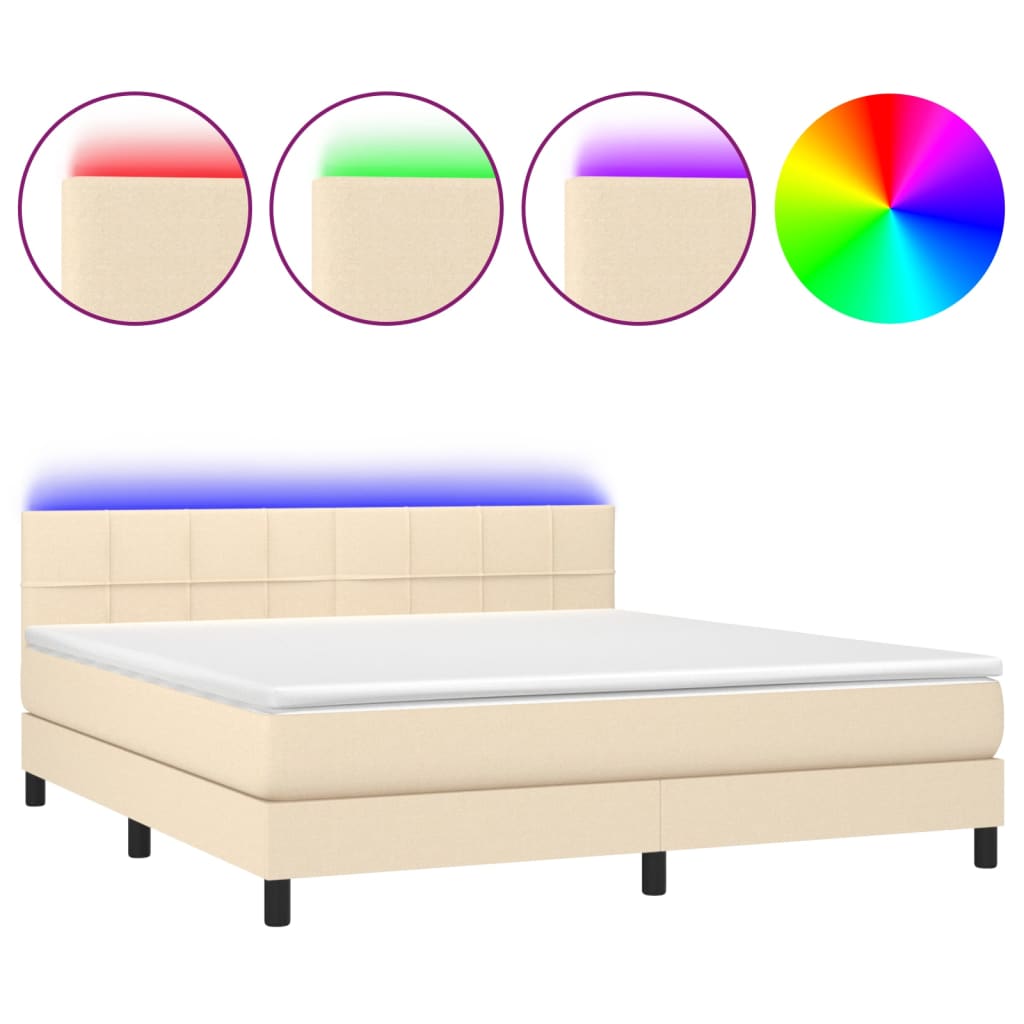 Boxspringbett mit Matratze & LED Creme 160x200 cm Stoff