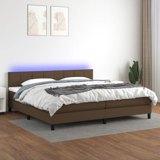 Boxspringbett mit Matratze & LED Dunkelbraun 200x200 cm Stoff