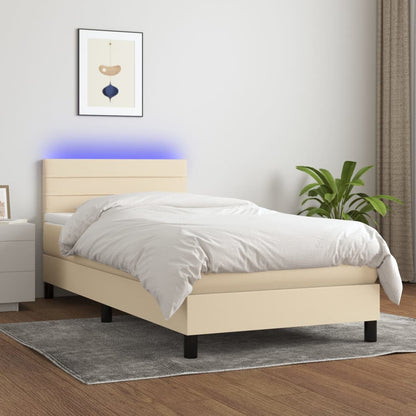 Boxspringbett mit Matratze & LED Creme 90x190 cm Stoff