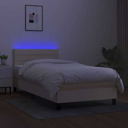 Boxspringbett mit Matratze & LED Creme 90x200 cm Stoff