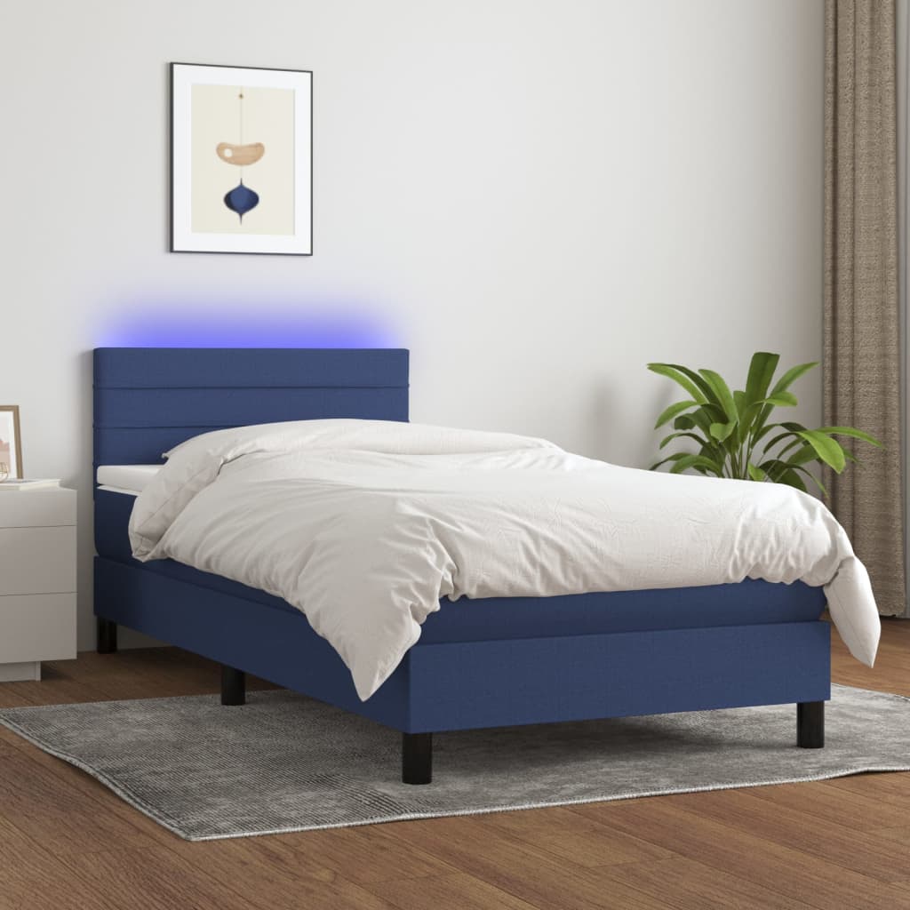 Boxspringbett mit Matratze & LED Blau 100x200 cm Stoff