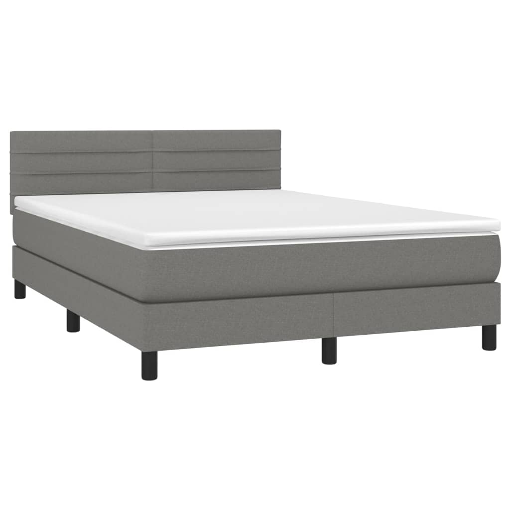 Boxspringbett mit Matratze & LED Dunkelgrau 140x200 cm Stoff