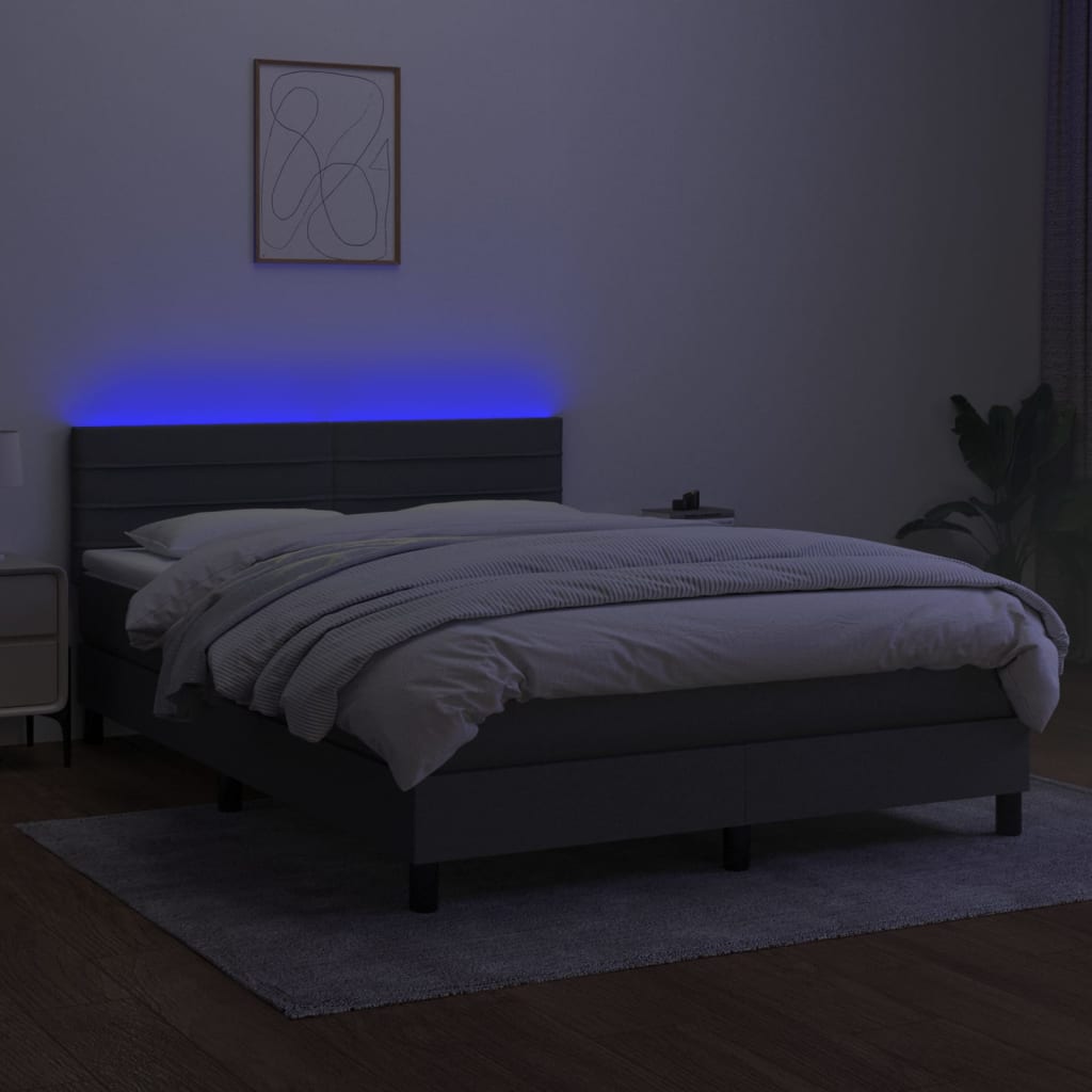 Boxspringbett mit Matratze & LED Dunkelgrau 140x200 cm Stoff