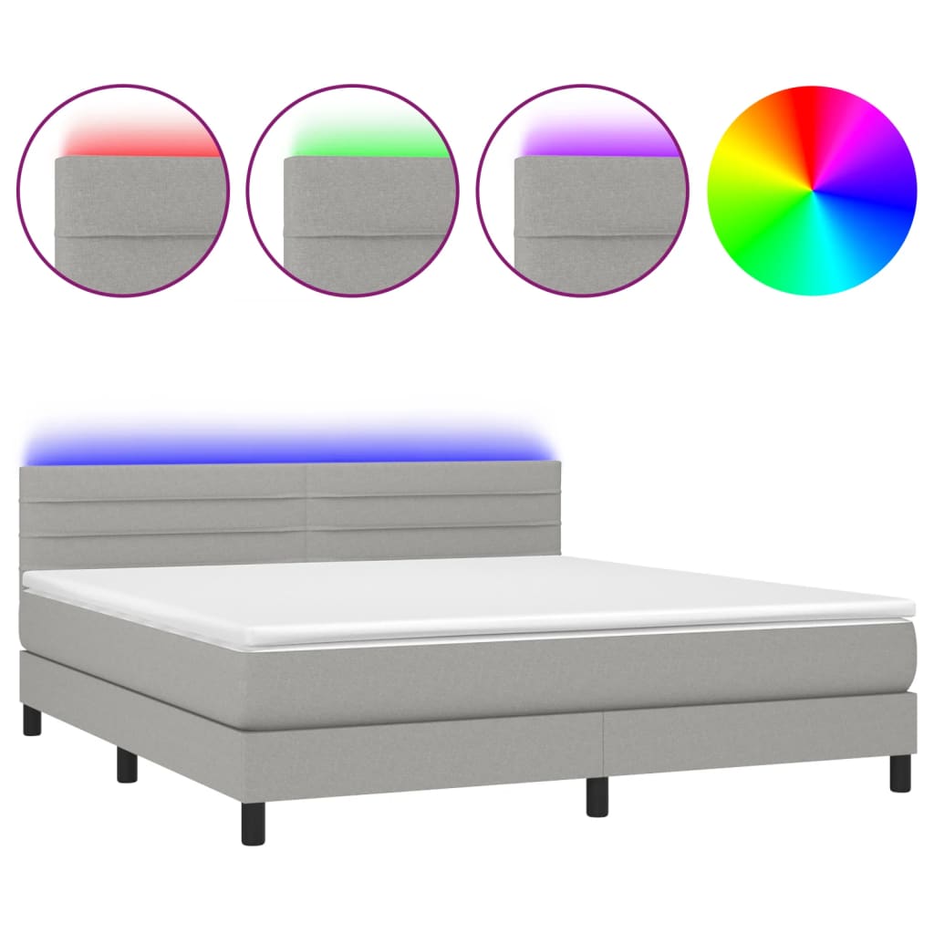 Boxspringbett mit Matratze & LED Hellgrau 160x200 cm Stoff