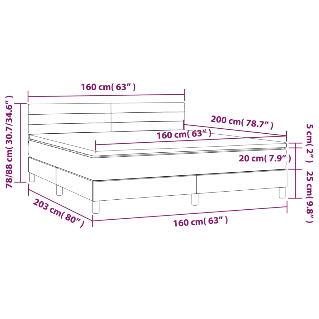 Boxspringbett mit Matratze & LED Dunkelgrau 160x200 cm Stoff