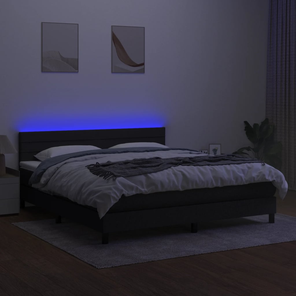 Boxspringbett mit Matratze & LED Schwarz 160x200 cm Stoff