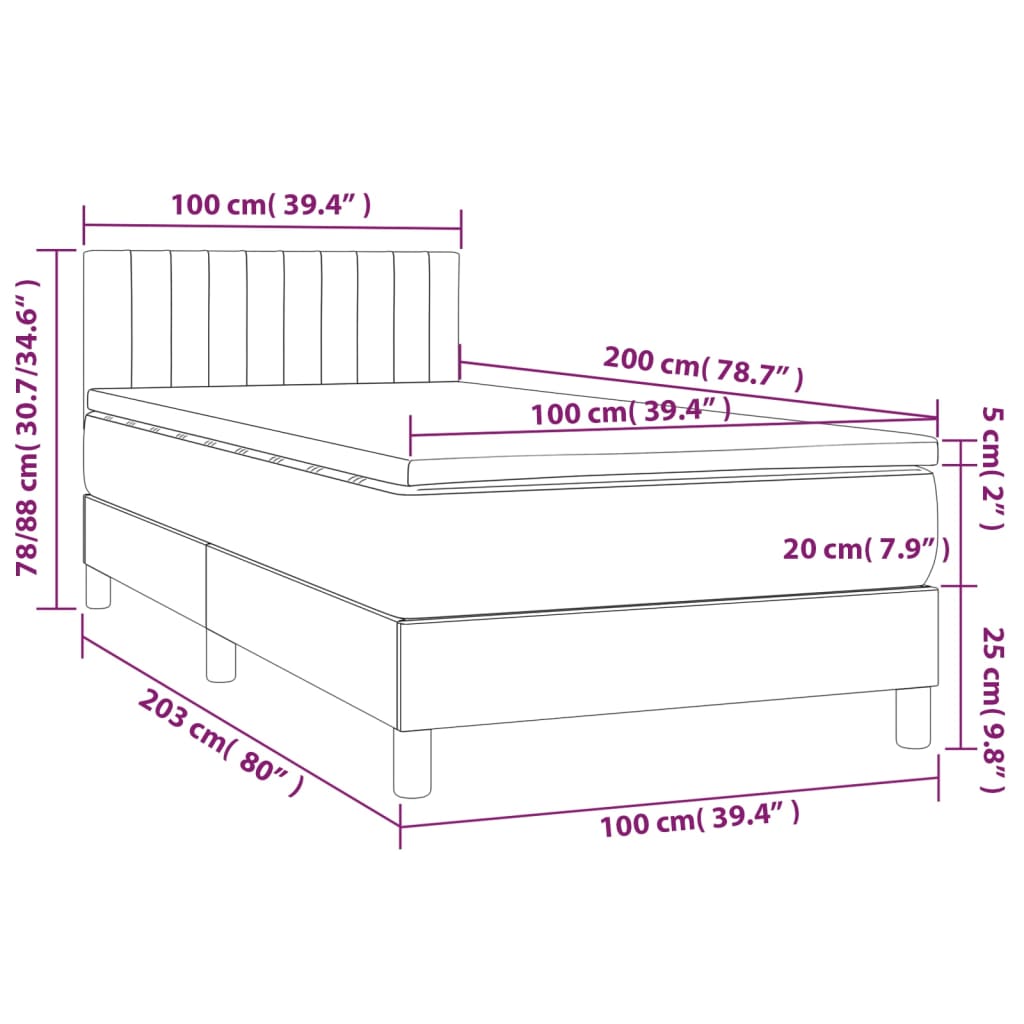 Boxspringbett mit Matratze & LED Creme 100x200 cm Stoff