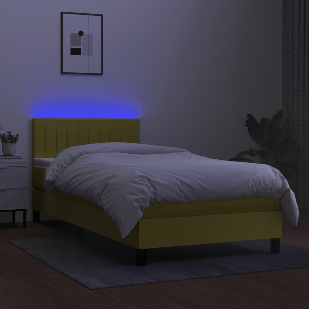 Boxspringbett mit Matratze & LED Grün 100x200 cm Stoff