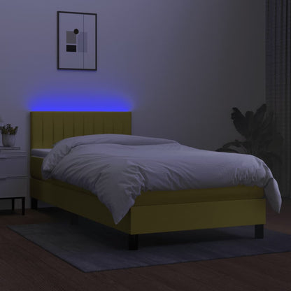 Boxspringbett mit Matratze & LED Grün 100x200 cm Stoff