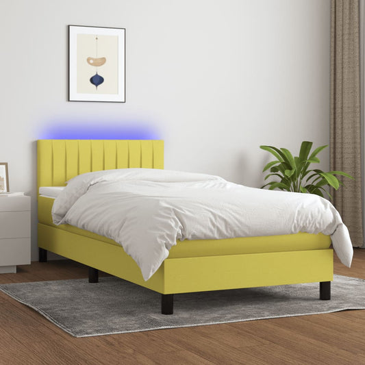 Boxspringbett mit Matratze & LED Grün 100x200 cm Stoff