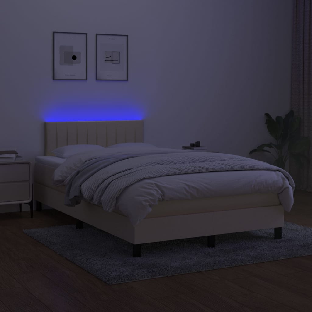 Boxspringbett mit Matratze & LED Creme 120x200 cm Stoff