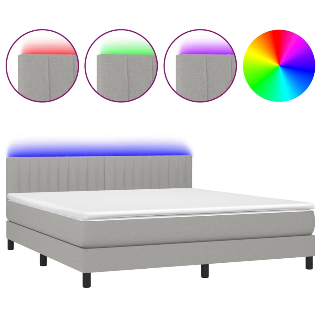 Boxspringbett mit Matratze & LED Hellgrau 160x200 cm Stoff