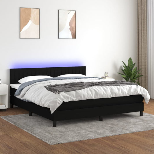 Boxspringbett mit Matratze & LED Schwarz 160x200 cm Stoff