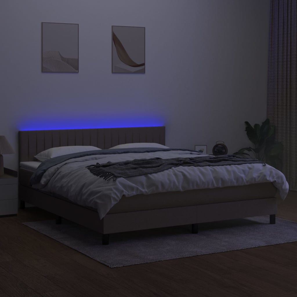 Boxspringbett mit Matratze & LED Taupe 180x200 cm Stoff