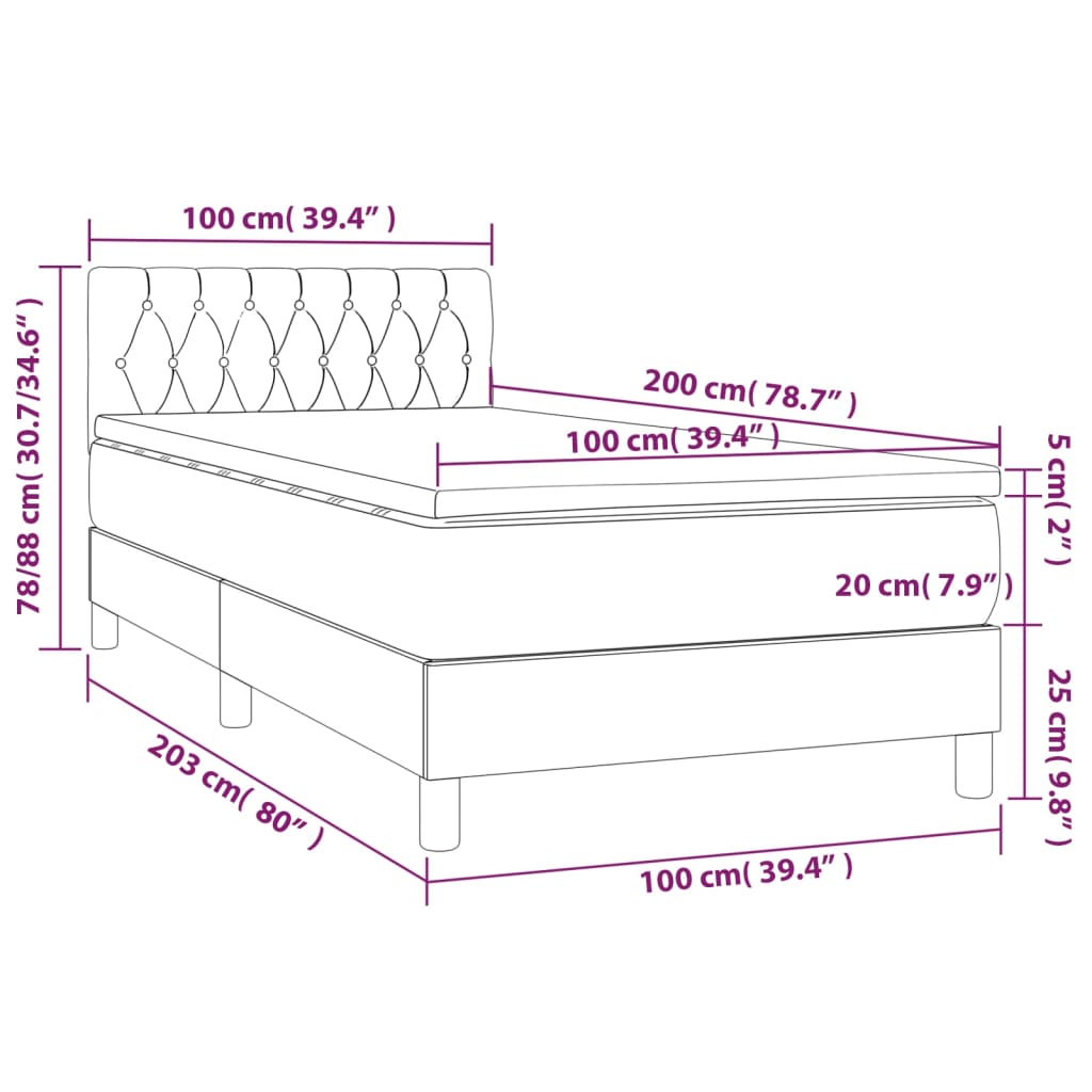 Boxspringbett mit Matratze & LED Dunkelbraun 100x200 cm Stoff