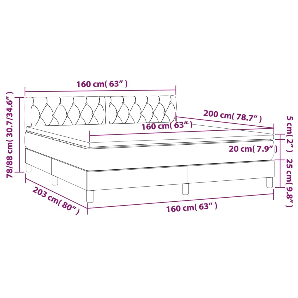 Boxspringbett mit Matratze & LED Dunkelgrau 160x200 cm Stoff