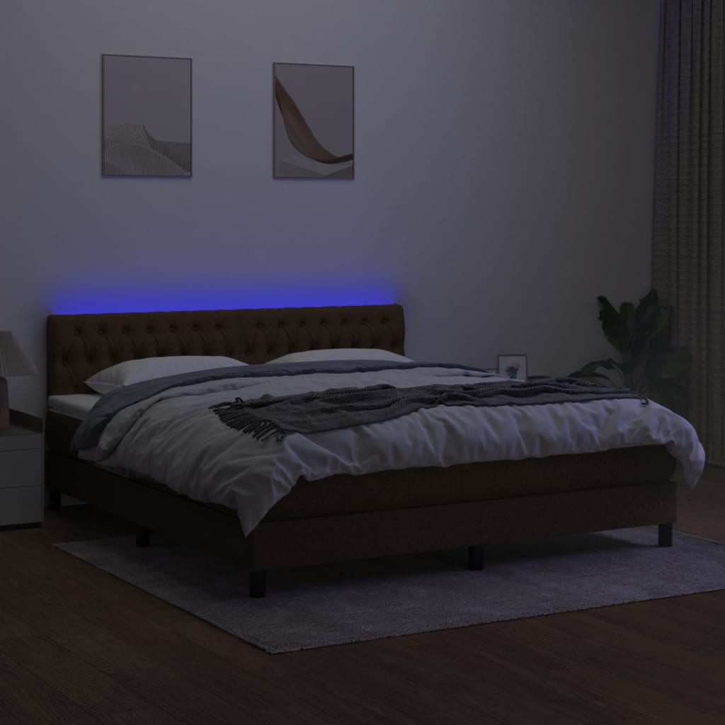 Boxspringbett mit Matratze & LED Dunkelbraun 160x200 cm Stoff