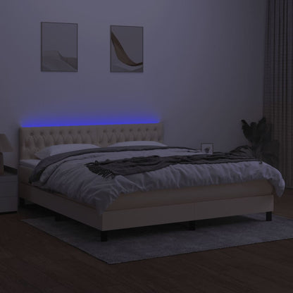 Boxspringbett mit Matratze & LED Creme 160x200 cm Stoff