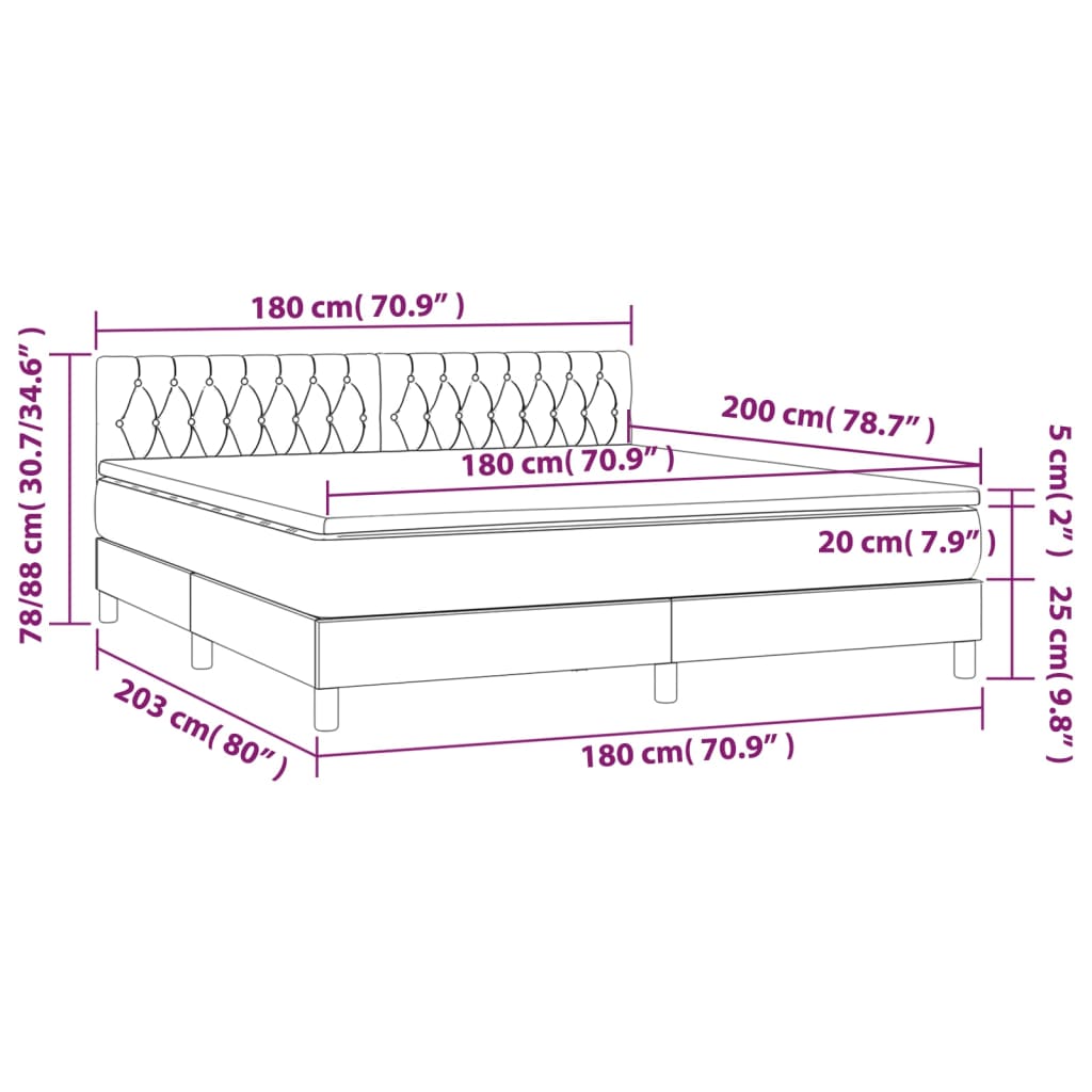 Boxspringbett mit Matratze & LED Dunkelbraun 180x200 cm Stoff