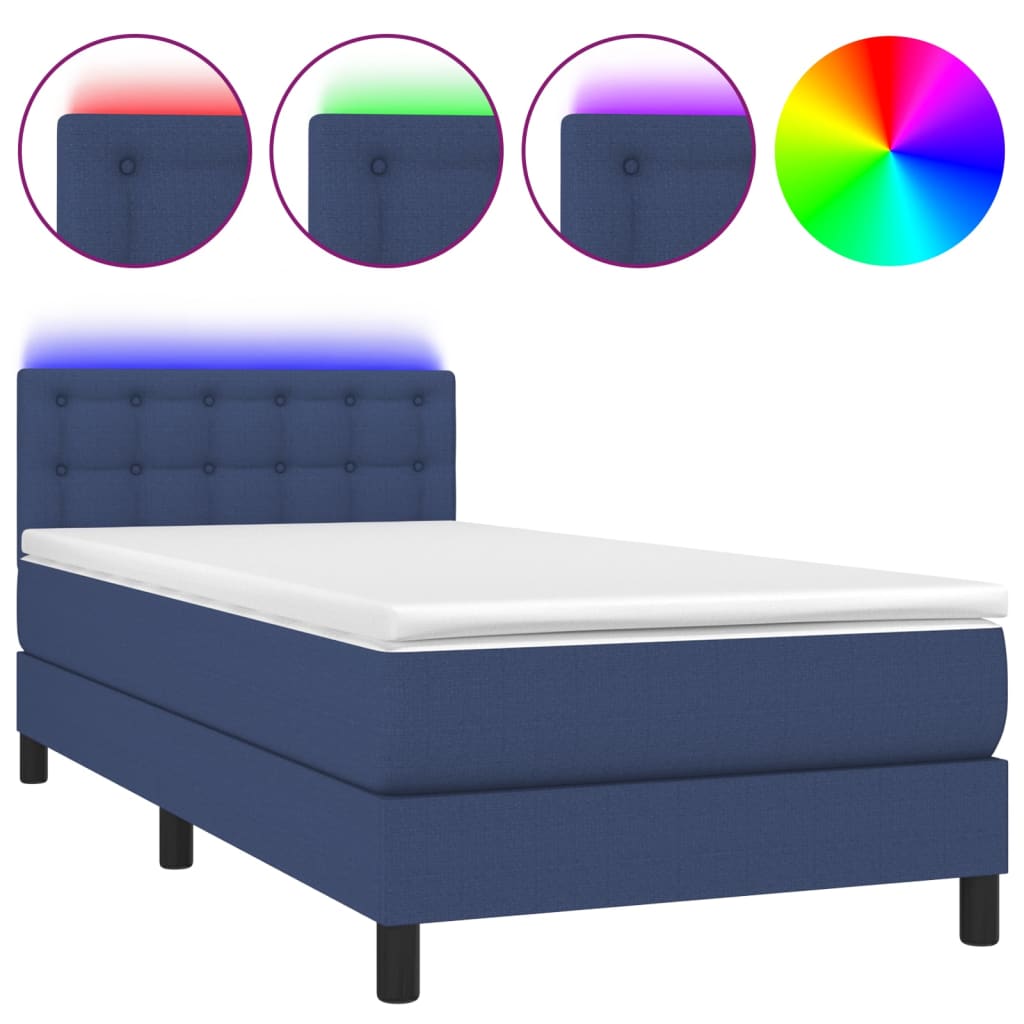 Boxspringbett mit Matratze & LED Blau 100x200 cm Stoff