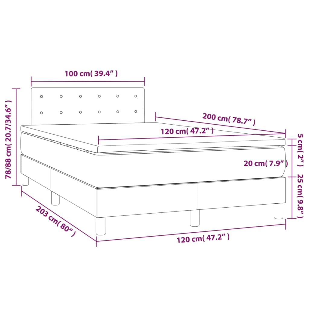 Boxspringbett mit Matratze & LED Hellgrau 120x200 cm Stoff