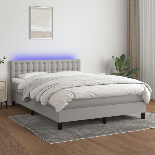 Boxspringbett mit Matratze & LED Hellgrau 140x200 cm Stoff