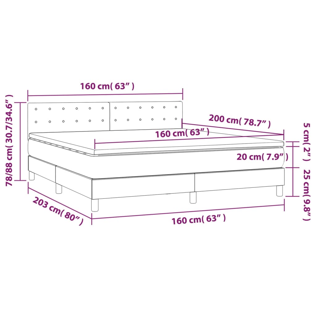 Boxspringbett mit Matratze & LED Hellgrau 160x200 cm Stoff