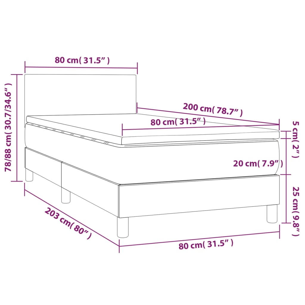 Boxspringbett mit Matratze & LED Schwarz 80x200 cm Stoff