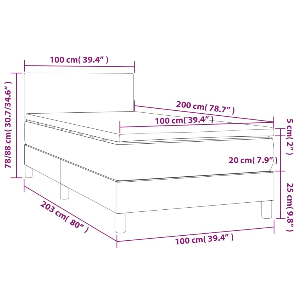 Boxspringbett mit Matratze & LED Dunkelgrau 100x200 cm Stoff